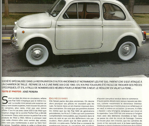 Reportage restauration FIAT 500 D. Magazine Autocollector
