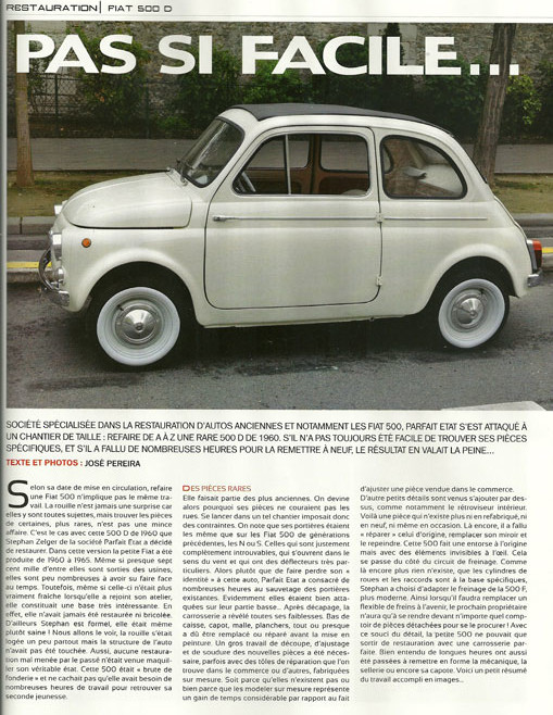 Reportage restauration FIAT 500 D. Magazine Autocollector